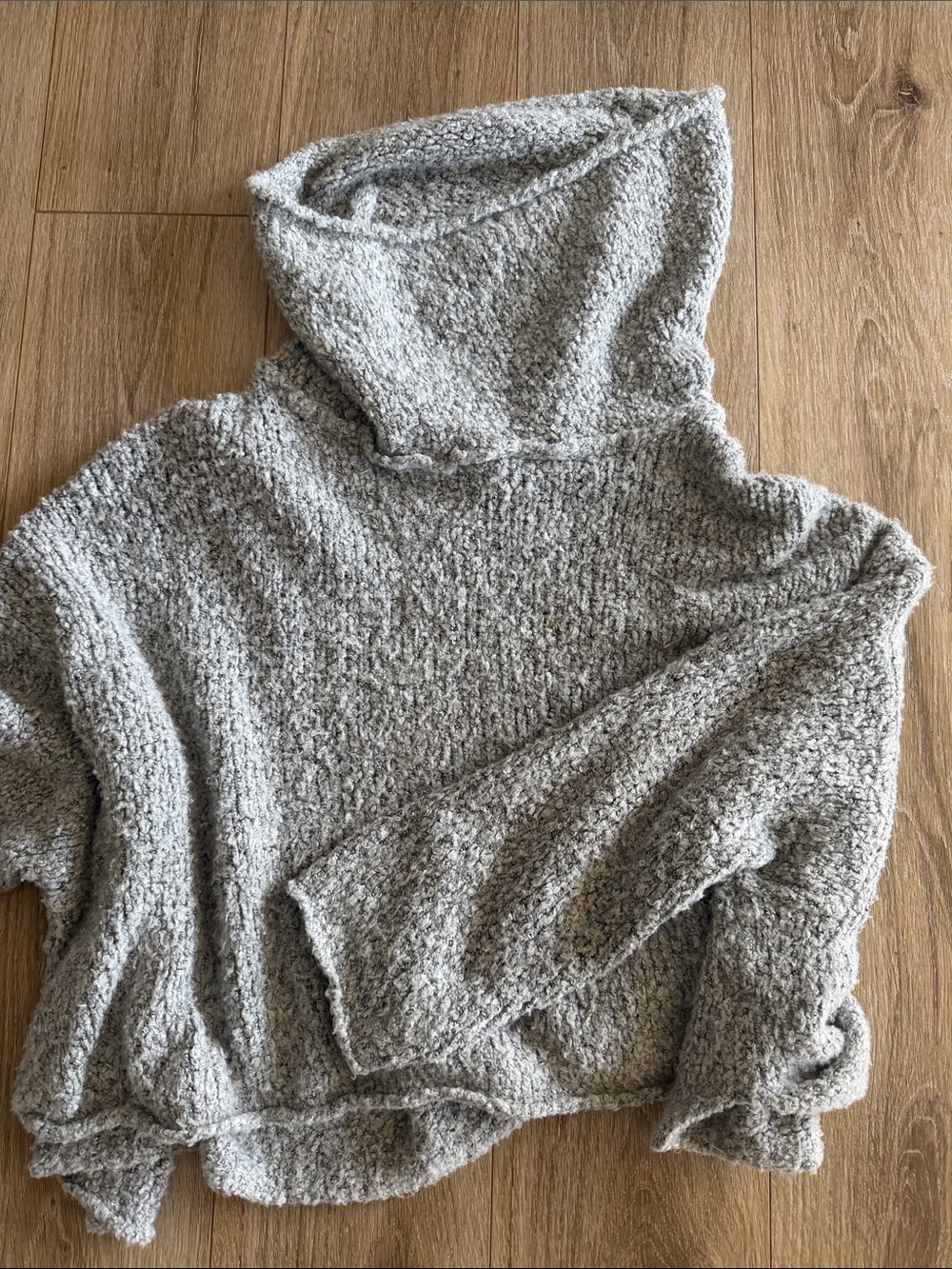 Free People Heather Gray Bouclé Hooded Sweater